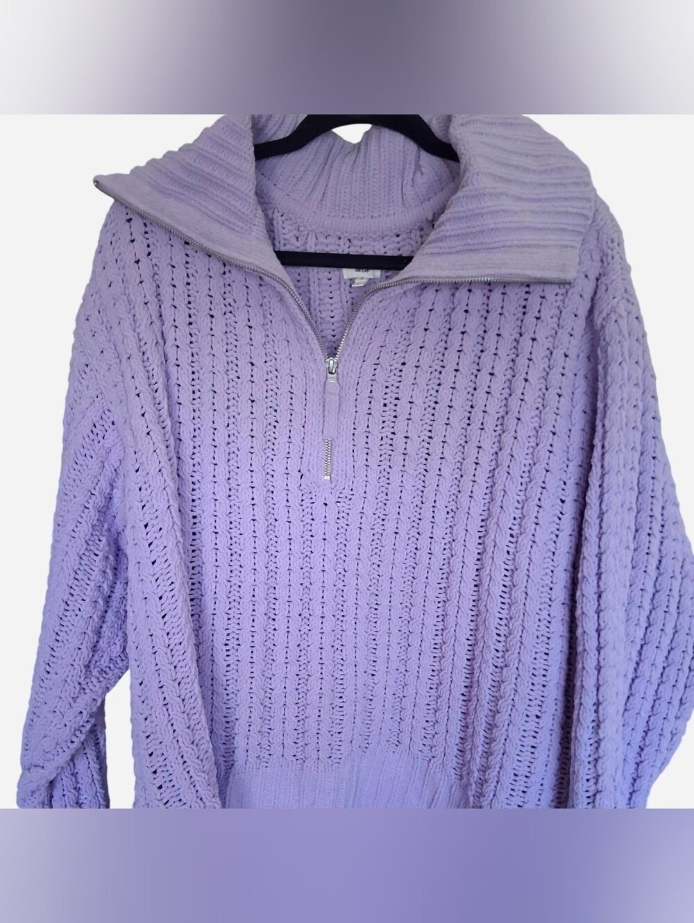 Lavender Aerie Quarter-Zip Cable Knit Chenille Women’s Sweater, Cozy XL